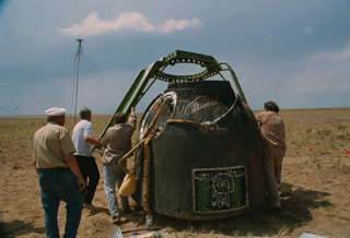 Signed returned Soyuz capsule in Kazakhstan